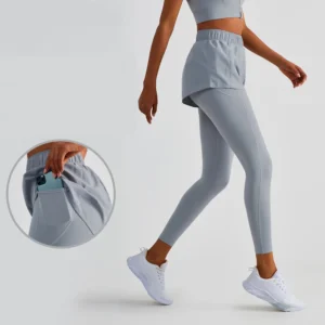 Vnazvnasi Fake Two Piece Yoga Pants New Anti Walk Out Pocket High Waist Hip Lifting Sports Tights Jogging Women Workout Leggings