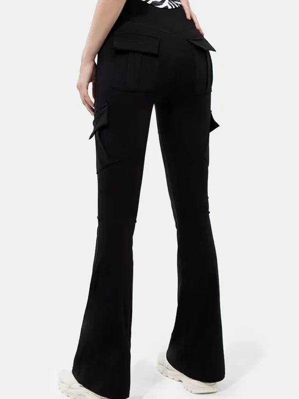 New Women Casual Bootleg Yoga Pants Plus Size Workout Flare Leggings High Waist dungarees Pants with Pockets Sports Wear