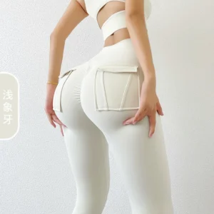 Cargo Wind Fitness Pants Women With Pocket Sports Leggings Stretch High Waist Peach Hip Yoga Pants Long Pants To Wear
