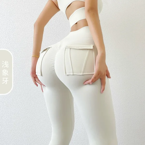 Cargo Wind Fitness Pants Women With Pocket Sports Leggings Stretch High Waist Peach Hip Yoga Pants Long Pants To Wear