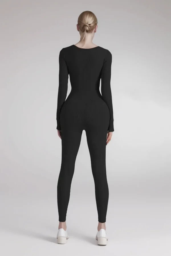 New Threaded Fabric High Quality Women Jumpsuits Long Sleeve Shapewear Hip Lift Yoga Exercise One Piece Jumpsuit With Long Pants