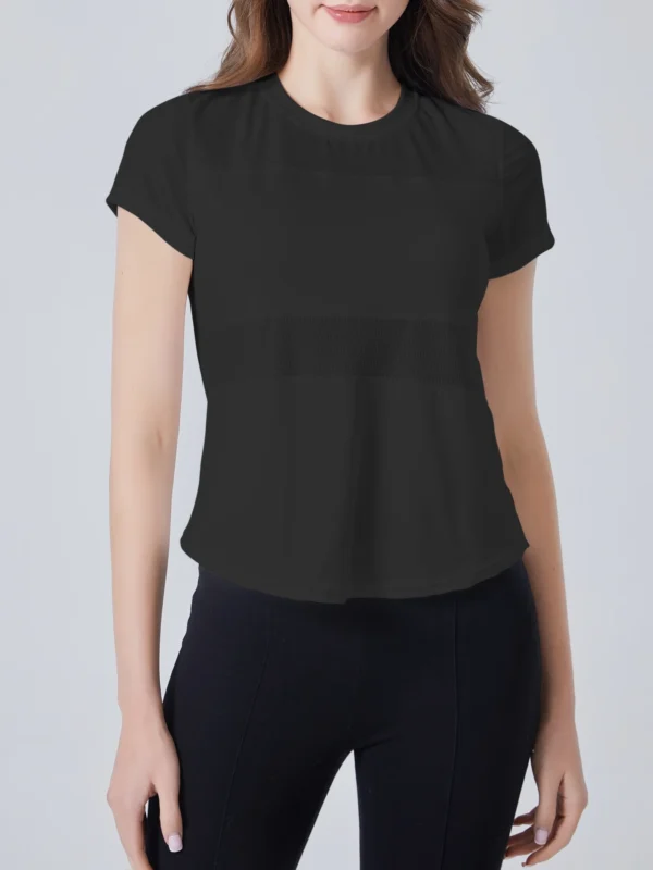 Women Plain Short Sleeve Cotton Breathable Mesh Sport T-Shirt Top Gym Slim Fit Yoga T Shirt