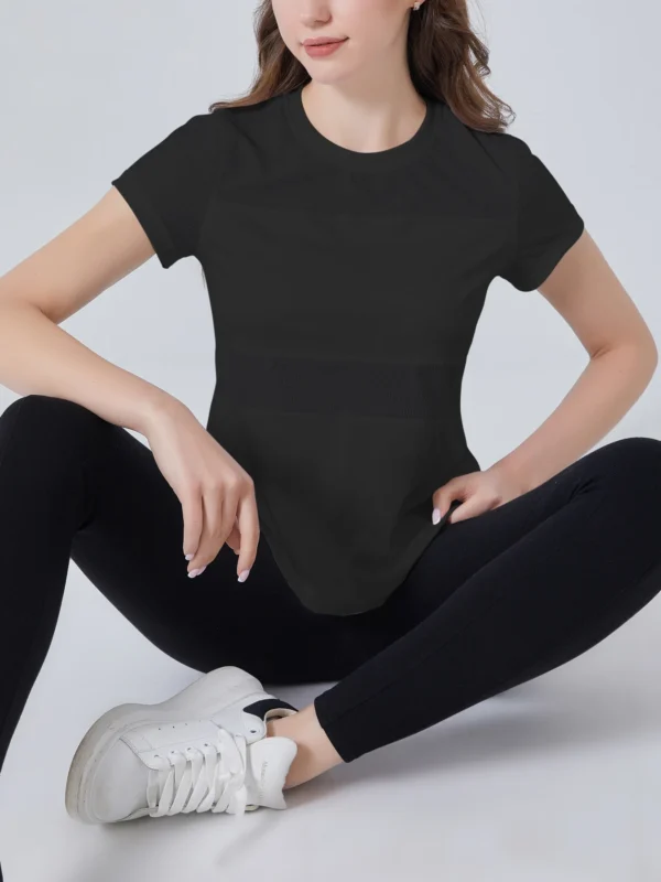Women Plain Short Sleeve Cotton Breathable Mesh Sport T-Shirt Top Gym Slim Fit Yoga T Shirt