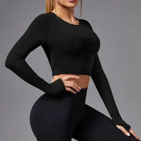 Sexy Back Breathable Hollow Sports Long Sleeve Workout Top Lady Fitness Yoga Sweatshirts