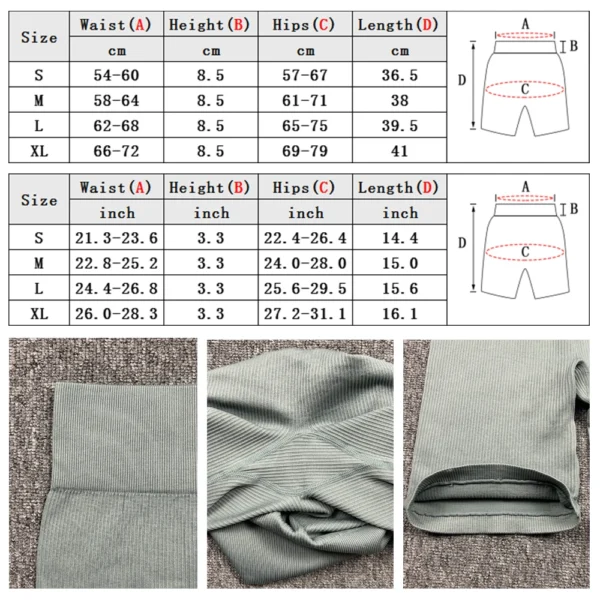 Seamless Ribbed High Waist Tummy Control Yoga Biker Shorts Women's High Elastic Softness Tights Gym Fitness Sports Shorts