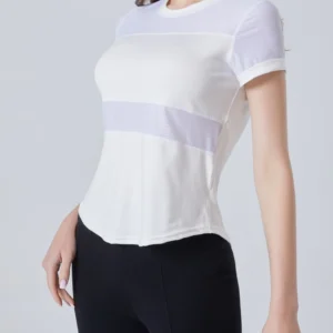 Women Plain Short Sleeve Cotton Breathable Mesh Sport T-Shirt Top Gym Slim Fit Yoga T Shirt