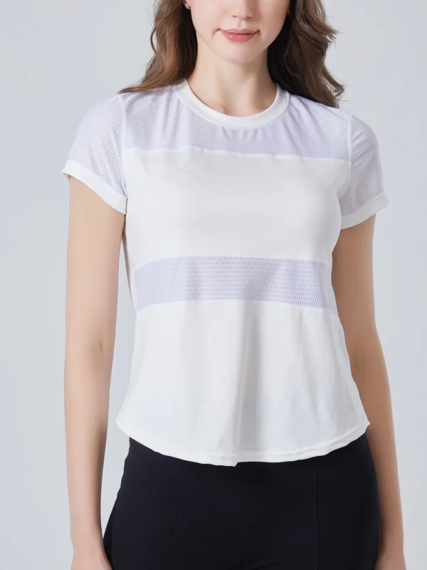 Women Plain Short Sleeve Cotton Breathable Mesh Sport T-Shirt Top Gym Slim Fit Yoga T Shirt