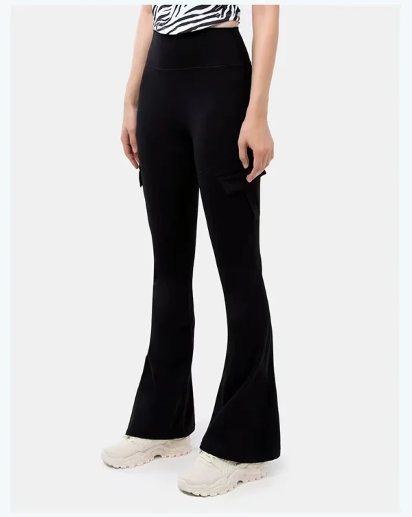 New Women Casual Bootleg Yoga Pants Plus Size Workout Flare Leggings High Waist dungarees Pants with Pockets Sports Wear