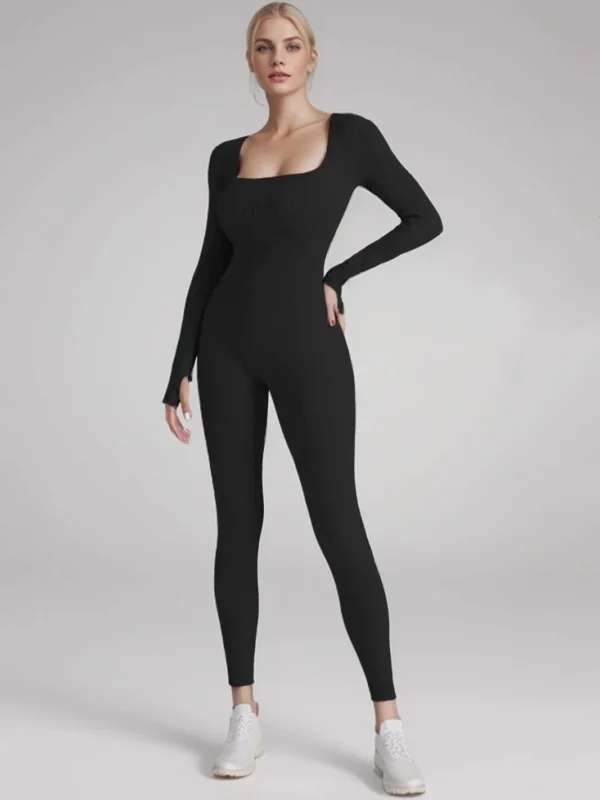 New Threaded Fabric High Quality Women Jumpsuits Long Sleeve Shapewear Hip Lift Yoga Exercise One Piece Jumpsuit With Long Pants