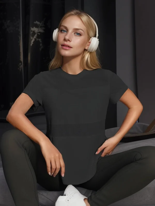 Women Plain Short Sleeve Cotton Breathable Mesh Sport T-Shirt Top Gym Slim Fit Yoga T Shirt