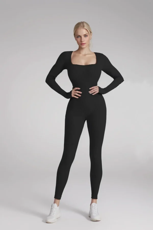 New Threaded Fabric High Quality Women Jumpsuits Long Sleeve Shapewear Hip Lift Yoga Exercise One Piece Jumpsuit With Long Pants